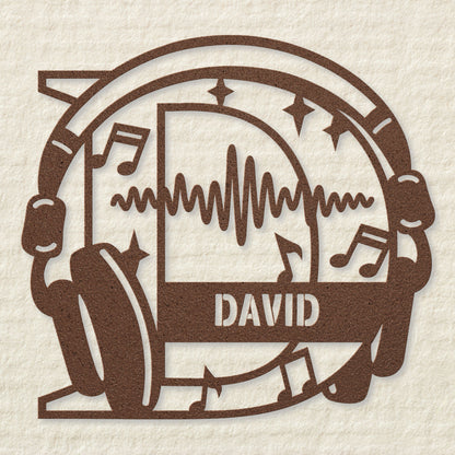 Personalized Headphones Monogram Letter D - Metal Sign