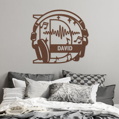 Personalized Headphones Monogram Letter D - Metal Sign