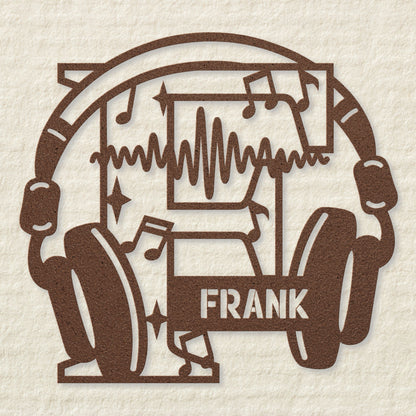 Personalized Headphones Monogram Letter F - Metal Sign