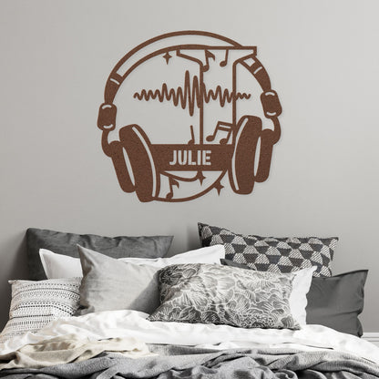 Personalized Headphones Monogram Letter J - Metal Sign