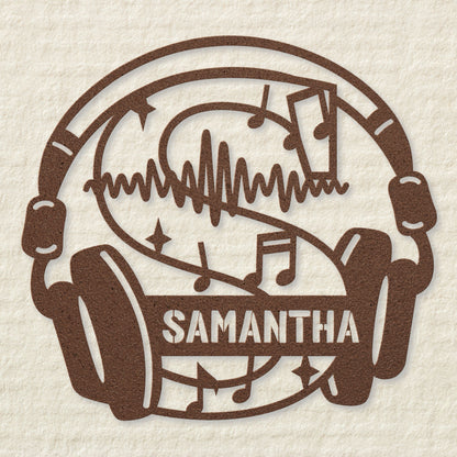 Personalized Headphones Monogram Letter S - Metal Sign