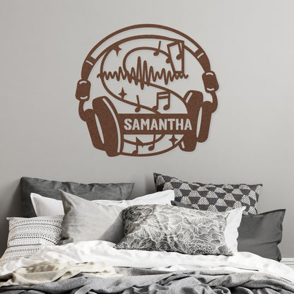 Personalized Headphones Monogram Letter S - Metal Sign