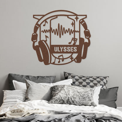 Personalized Headphones Monogram Letter U - Metal Sign