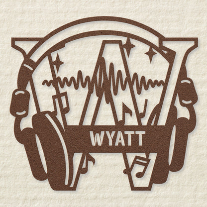 Personalized Headphones Monogram Letter W - Metal Sign