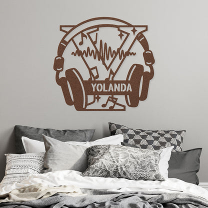 Personalized Headphones Monogram Letter Y Metal Sign