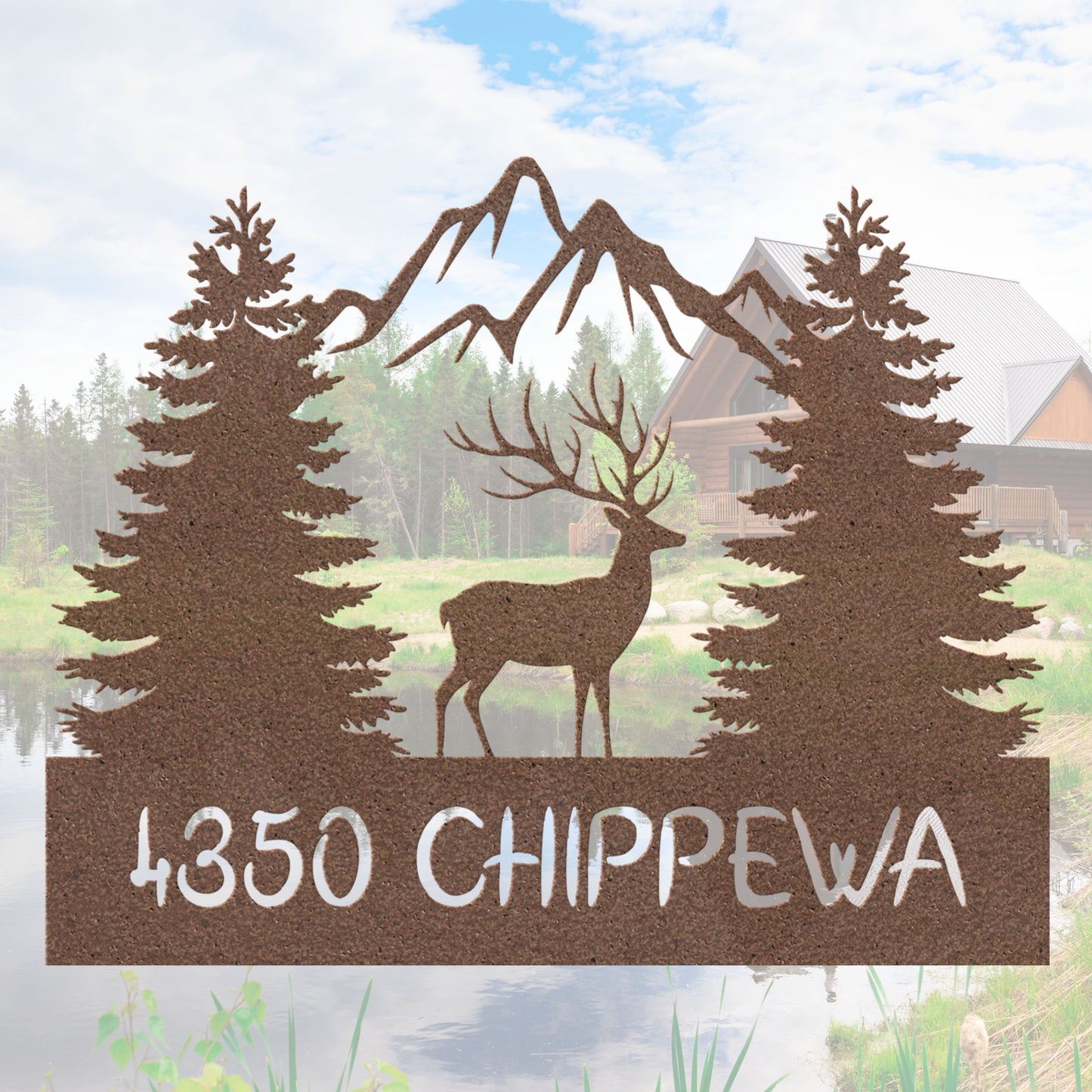 Mountain Trees Elk Address Sign