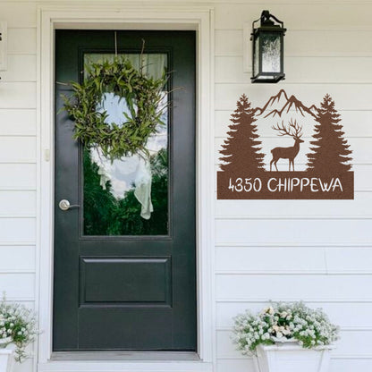 Mountain Trees Elk Address Sign