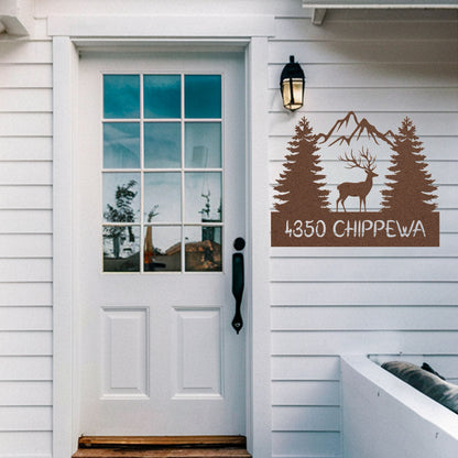 Mountain Trees Elk Address Sign