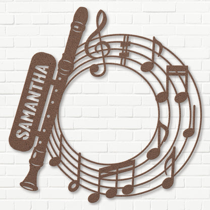 Musical Flute with Notes - Metal Sign