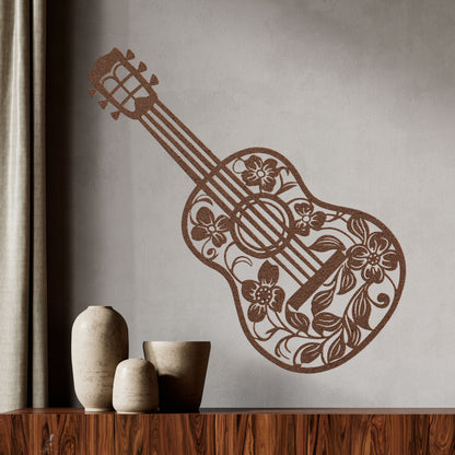 Guitar with Flowers - Metal Sign