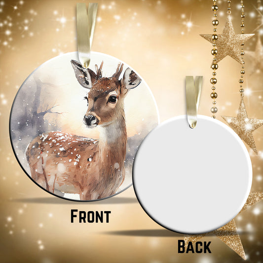 Deer in Winter Forest Ceramic Ornament 38-02