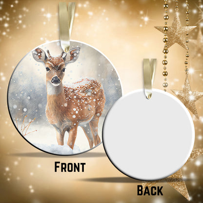 Deer in Winter Forest Ceramic Ornament 38-03