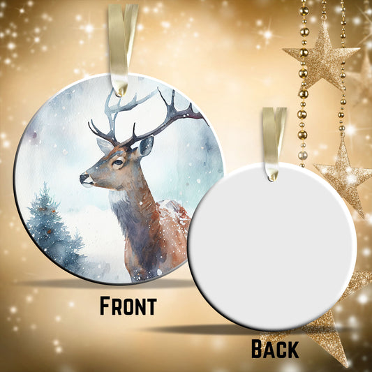 Deer in Winter Forest Ceramic Ornament 38-04