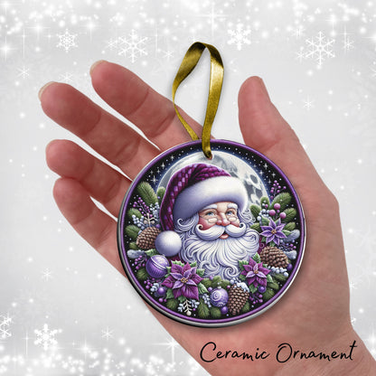 Embroidered Purple Santa Ceramic Ornament SET 102-03