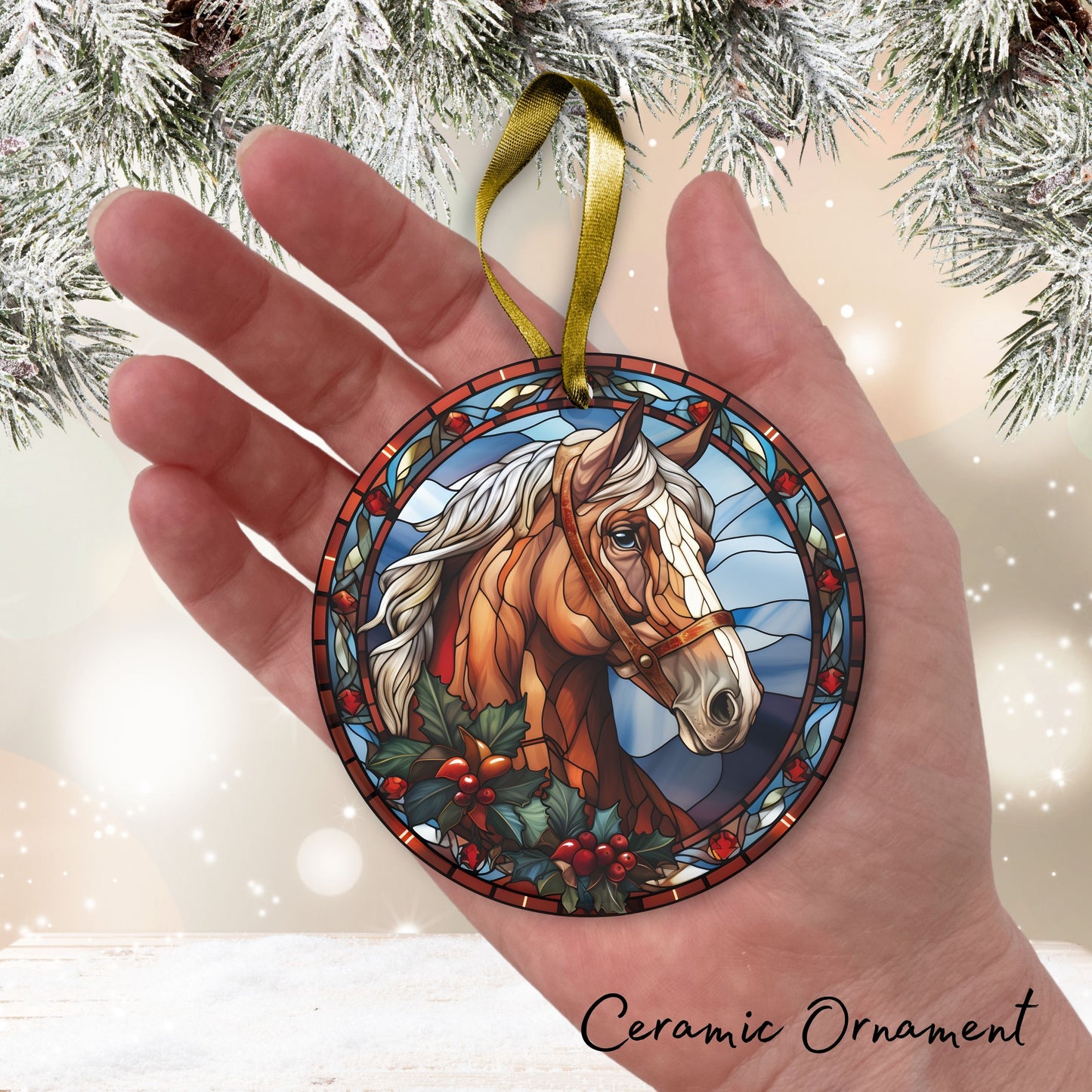 Stained Glass Farmhouse Christmas Animal Ceramic Ornament 71-02
