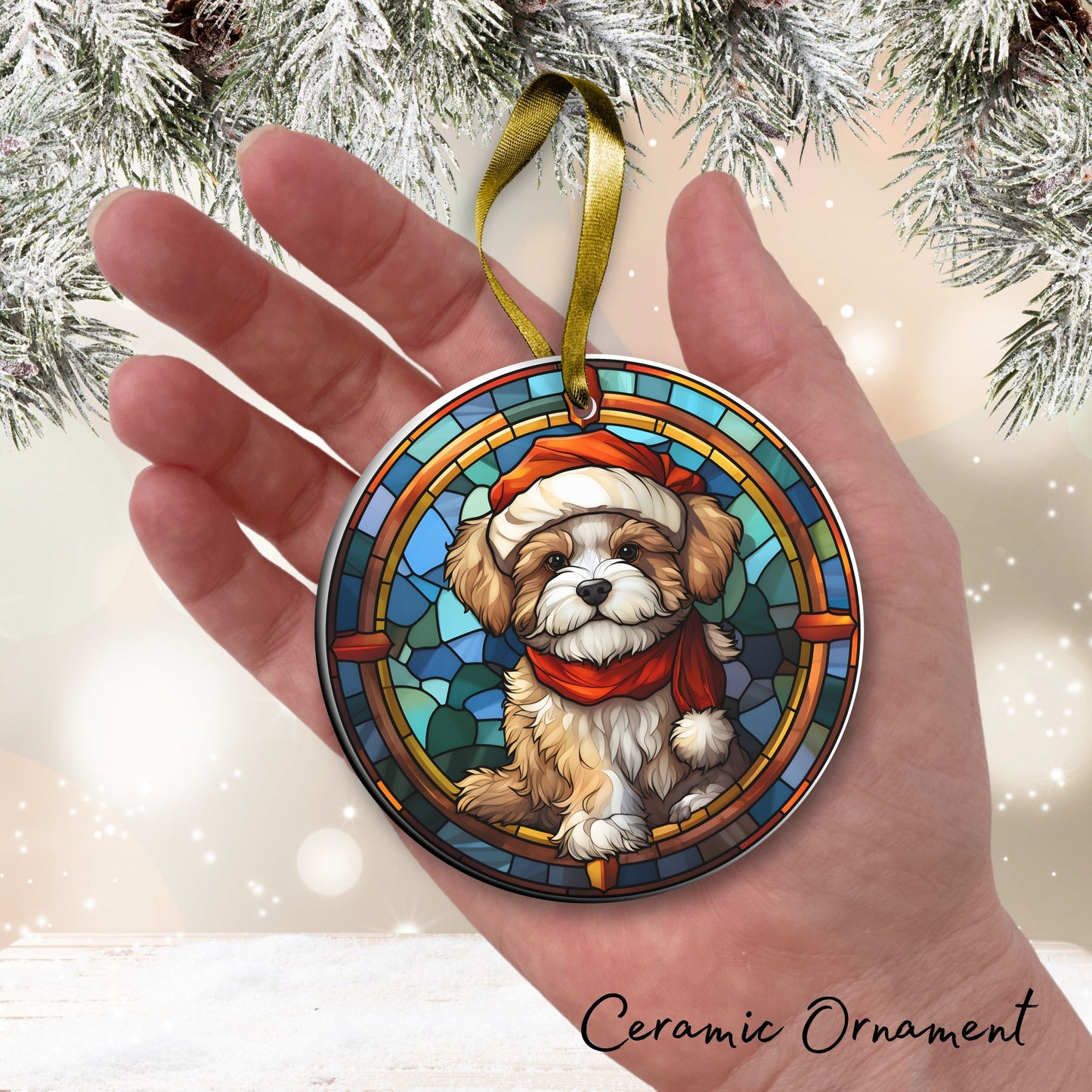 Stained Glass Farmhouse Christmas Animal Ceramic Ornament 71-14