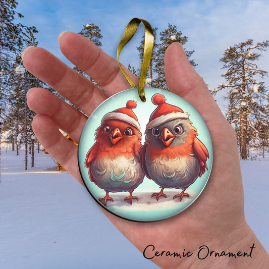 Warm Hugs Funny Bird Christmas Ceramic Ornament 45-26