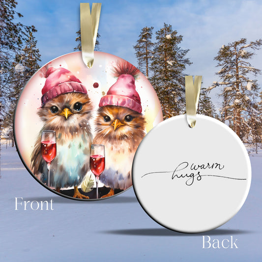 Warm Hugs Funny Bird Christmas Ceramic Ornament 45-08
