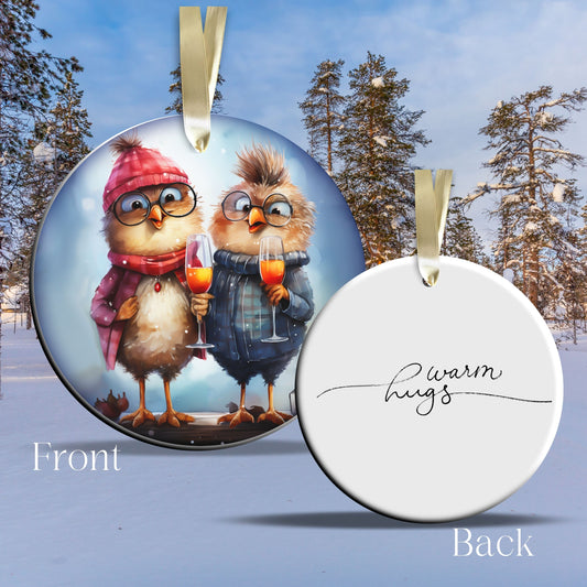Warm Hugs Funny Bird Christmas Ceramic Ornament 45-14