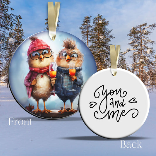 You and Me Bestie Funny Bird Christmas Ceramic Ornament 45-18