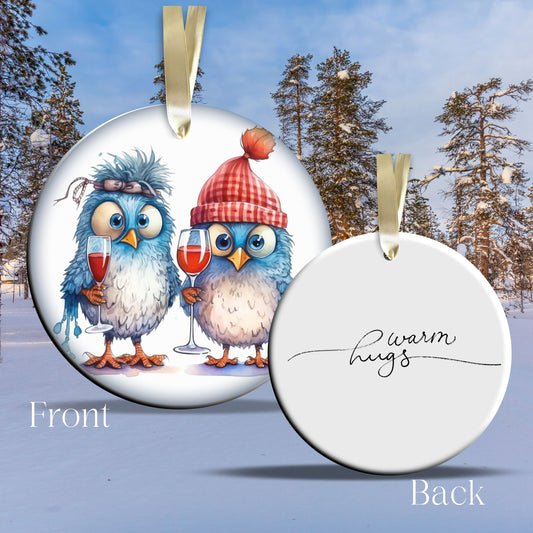Warm Hugs Funny Bird Christmas Ceramic Ornament 45-32