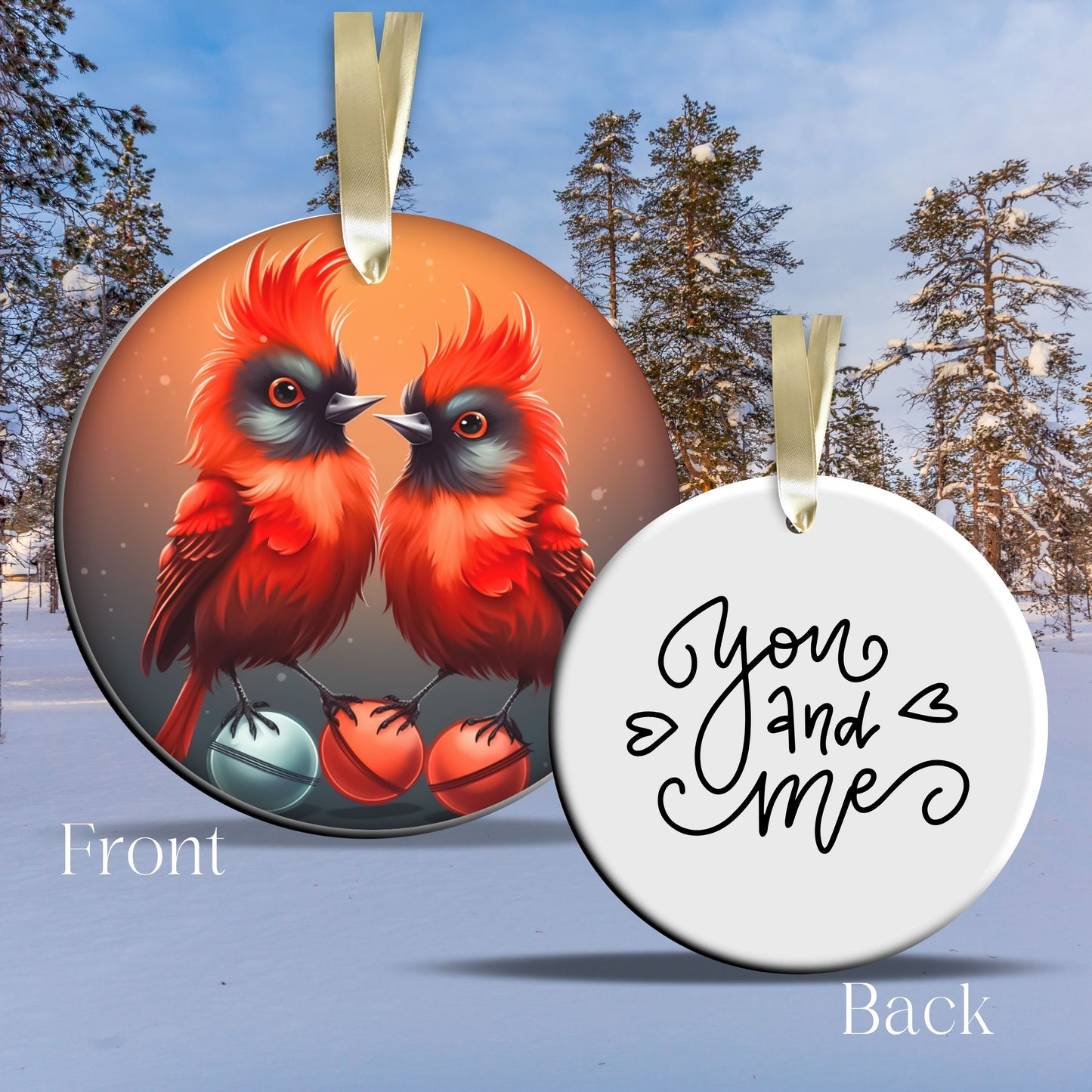You and Me Funny Bird Christmas Ceramic Ornament 45-42