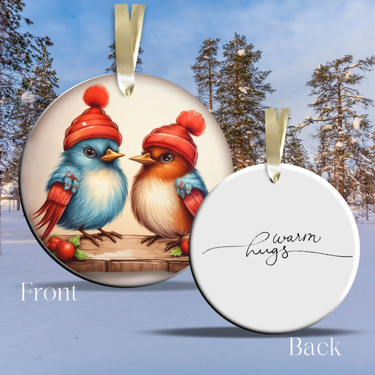 Warm Hugs Funny Bird Christmas Ceramic Ornament 45-50
