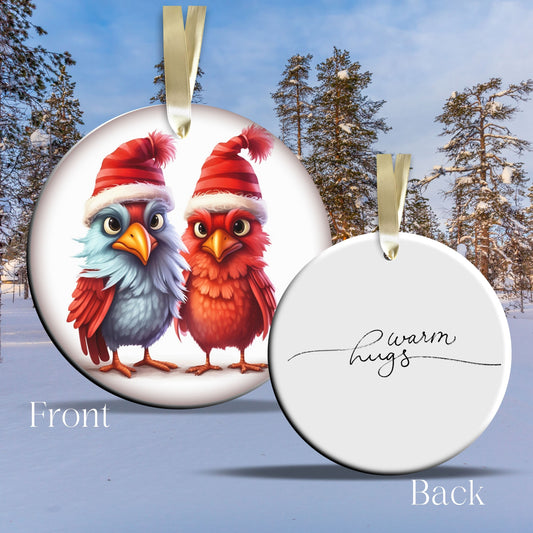 Warm Hugs Funny Bird Christmas Ceramic Ornament 45-62
