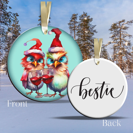 Besties Funny Bird Christmas Ceramic Ornament 45-69