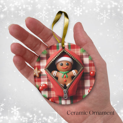 Cute Gingerbread Man 3D Zipper Ornament Christmas Plaid 78-02