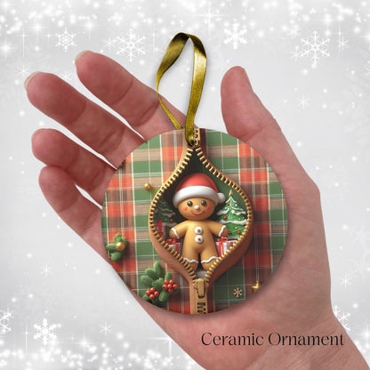 Cute Gingerbread Man 3D Zipper Ornament Christmas Plaid 78-05