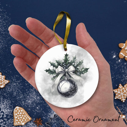 Gothic Christmas Decor Monochrome Black and White Ceramic Ornament 65-03