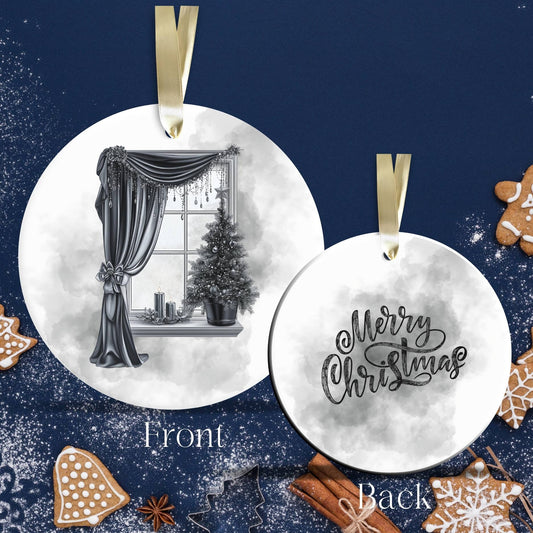 Gothic Christmas Decor Monochrome Black and White Ceramic Ornament 65-05