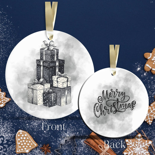 Gothic Christmas Decor Monochrome Black and White Ceramic Ornament 65-06