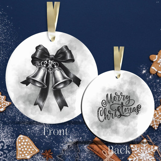 Gothic Christmas Decor Monochrome Black and White Ceramic Ornament 65-08