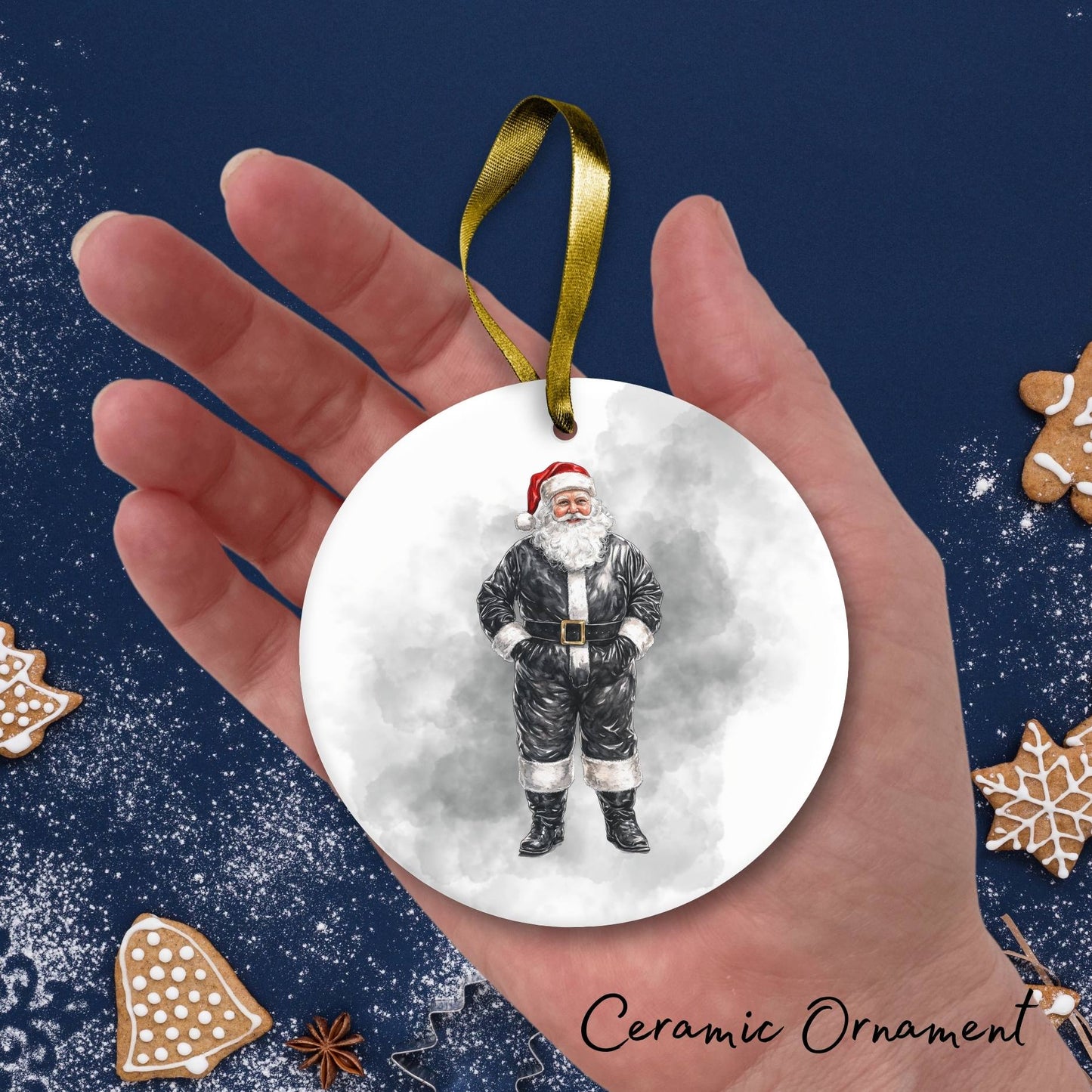Gothic Christmas Decor Monochrome Black and White Ceramic Ornament 65-10