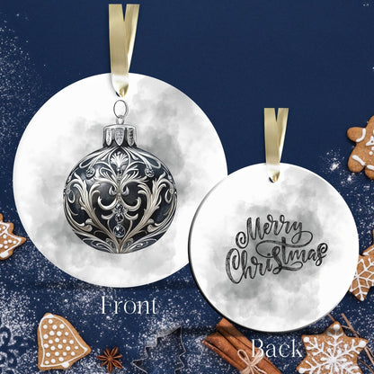 Gothic Christmas Decor Monochrome Black and White Ceramic Ornament 65-12