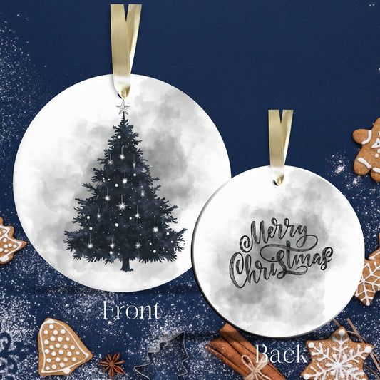 Gothic Christmas Decor Monochrome Black and White Ceramic Ornament 65-13