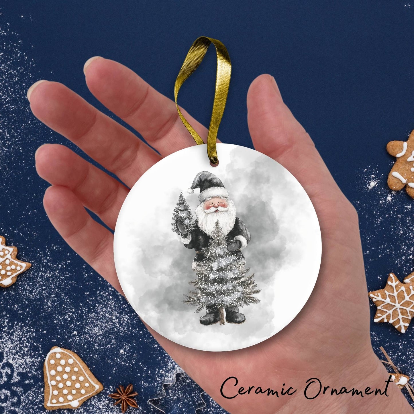 Gothic Christmas Decor Monochrome Black and White Ceramic Ornament 65-19