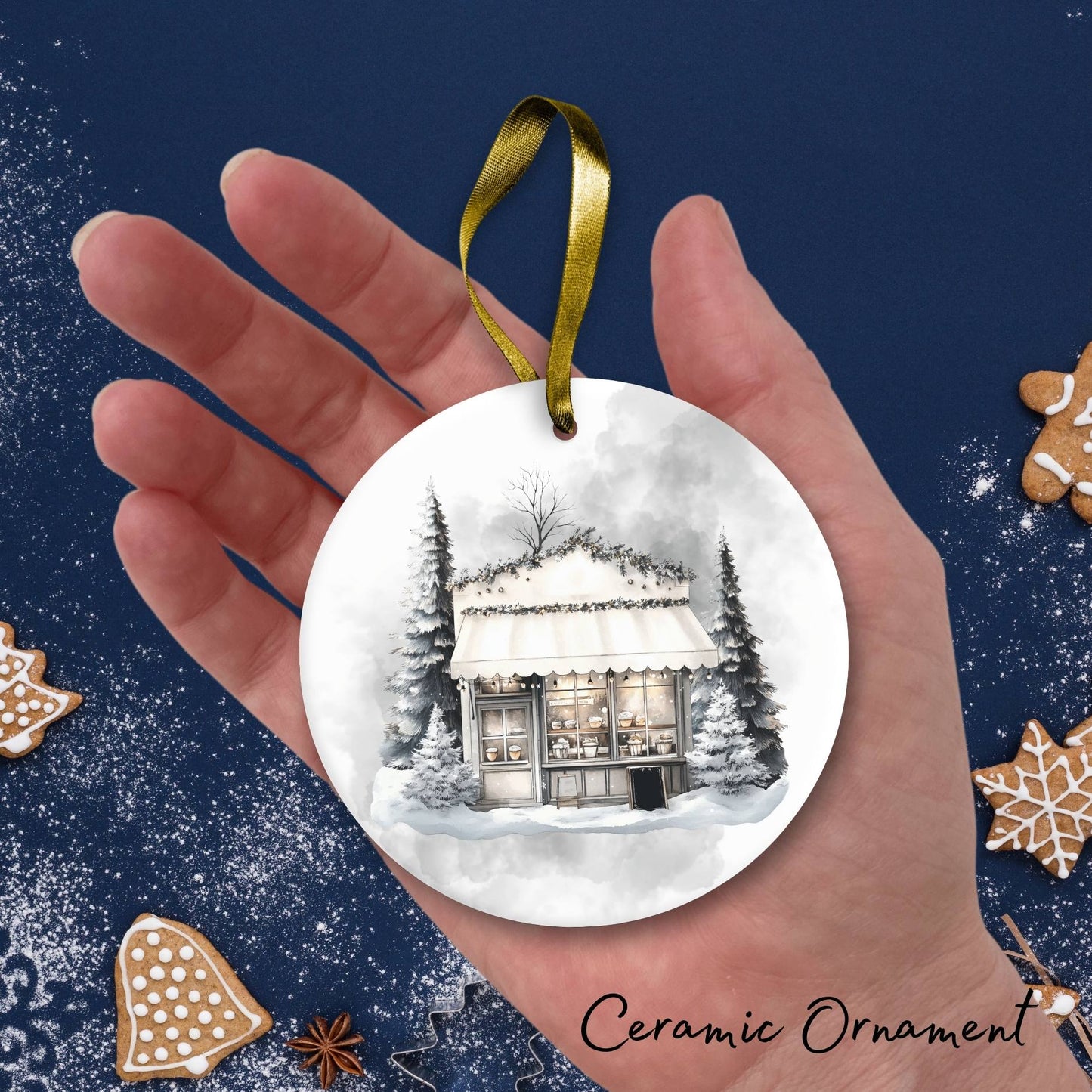 Gothic Christmas Decor Monochrome Black and White Ceramic Ornament 65-20