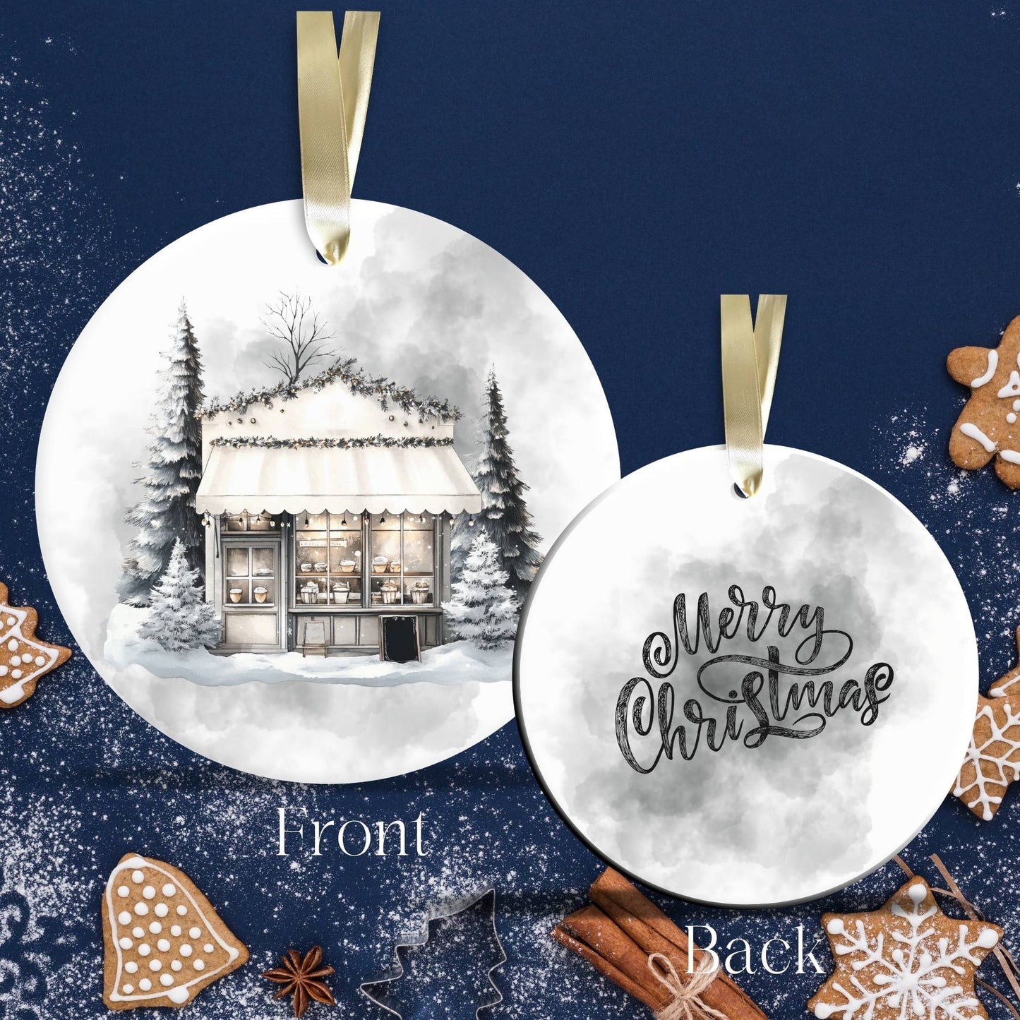 Gothic Christmas Decor Monochrome Black and White Ceramic Ornament 65-20
