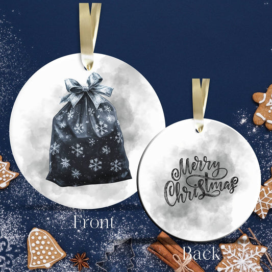 Gothic Christmas Decor Monochrome Black and White Ceramic Ornament 65-21