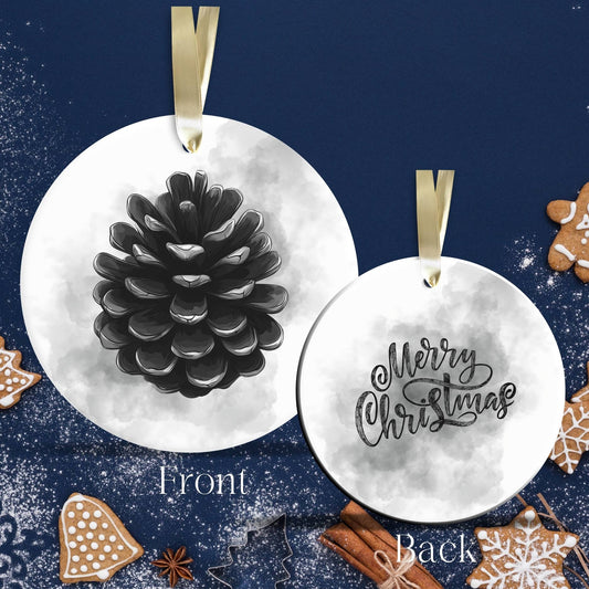 Gothic Christmas Decor Monochrome Black and White Ceramic Ornament 65-22
