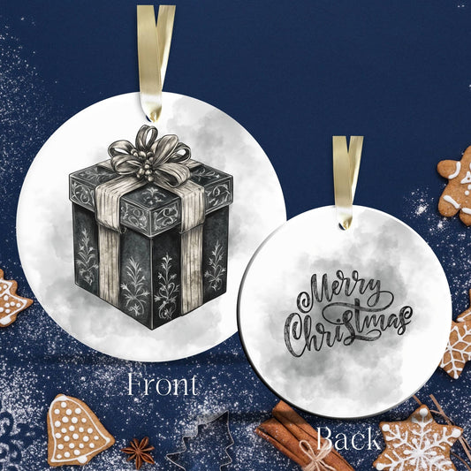 Gothic Christmas Decor Monochrome Black and White Ceramic Ornament 65-29