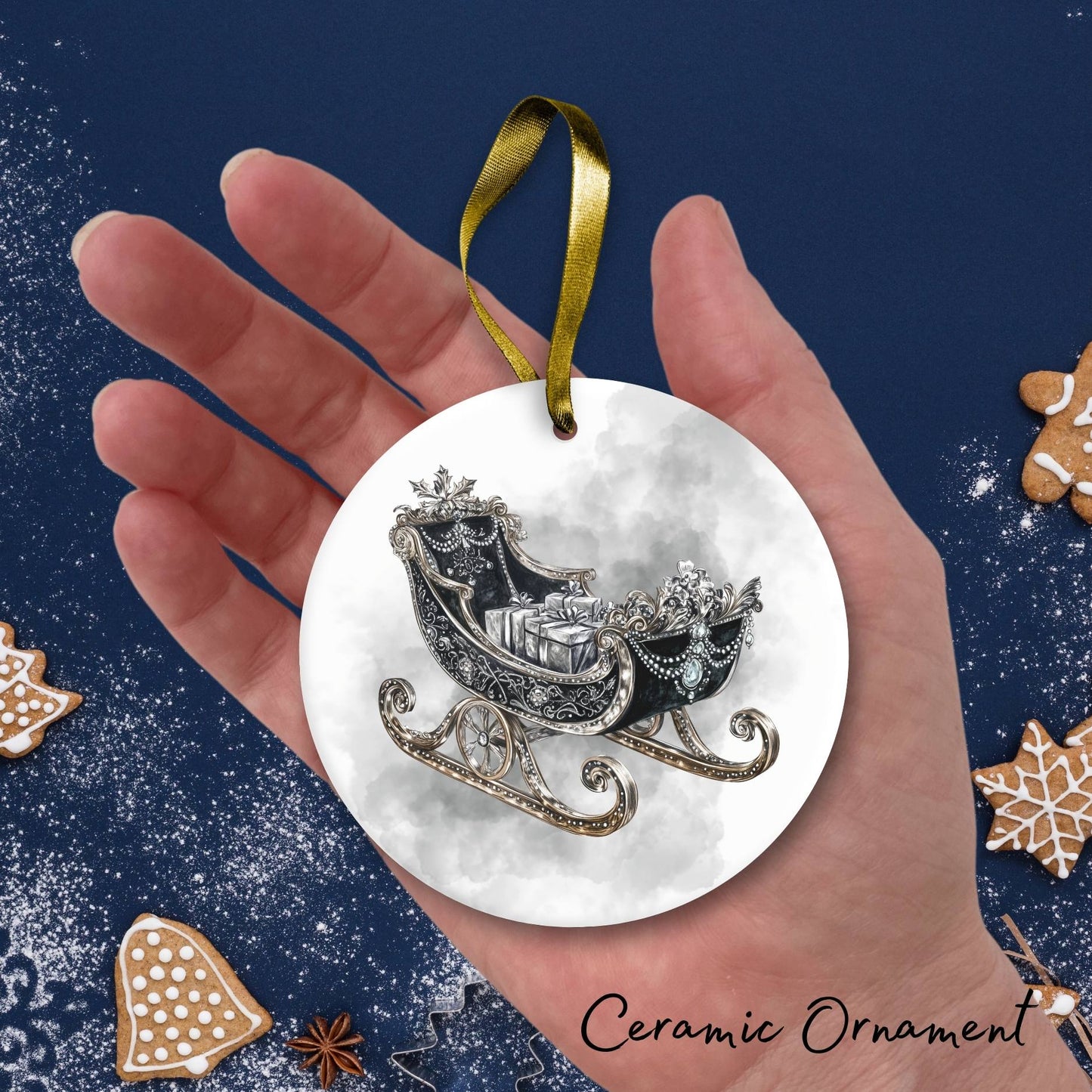 Gothic Christmas Decor Monochrome Black and White Ceramic Ornament 65-36