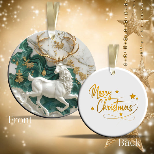 Green and Gold Christmas Ceramic Ornament 34-02
