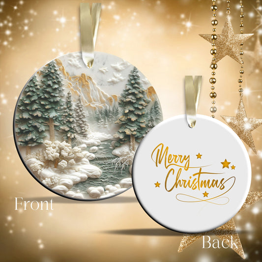 Green and Gold Christmas Ceramic Ornament 34-03