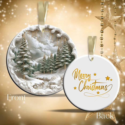 Green and Gold Christmas Ceramic Ornament 34-04
