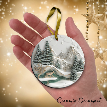 Christmas Tree with Deer Ceramic Ornament 34-23
