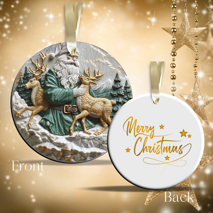Christmas Santa with Deer Ceramic Ornament 34-24